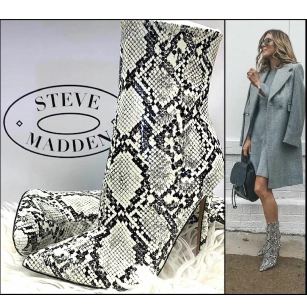 STEVE MADDEN Whimsy White black Snake Print Bootie - Picture 6 of 8